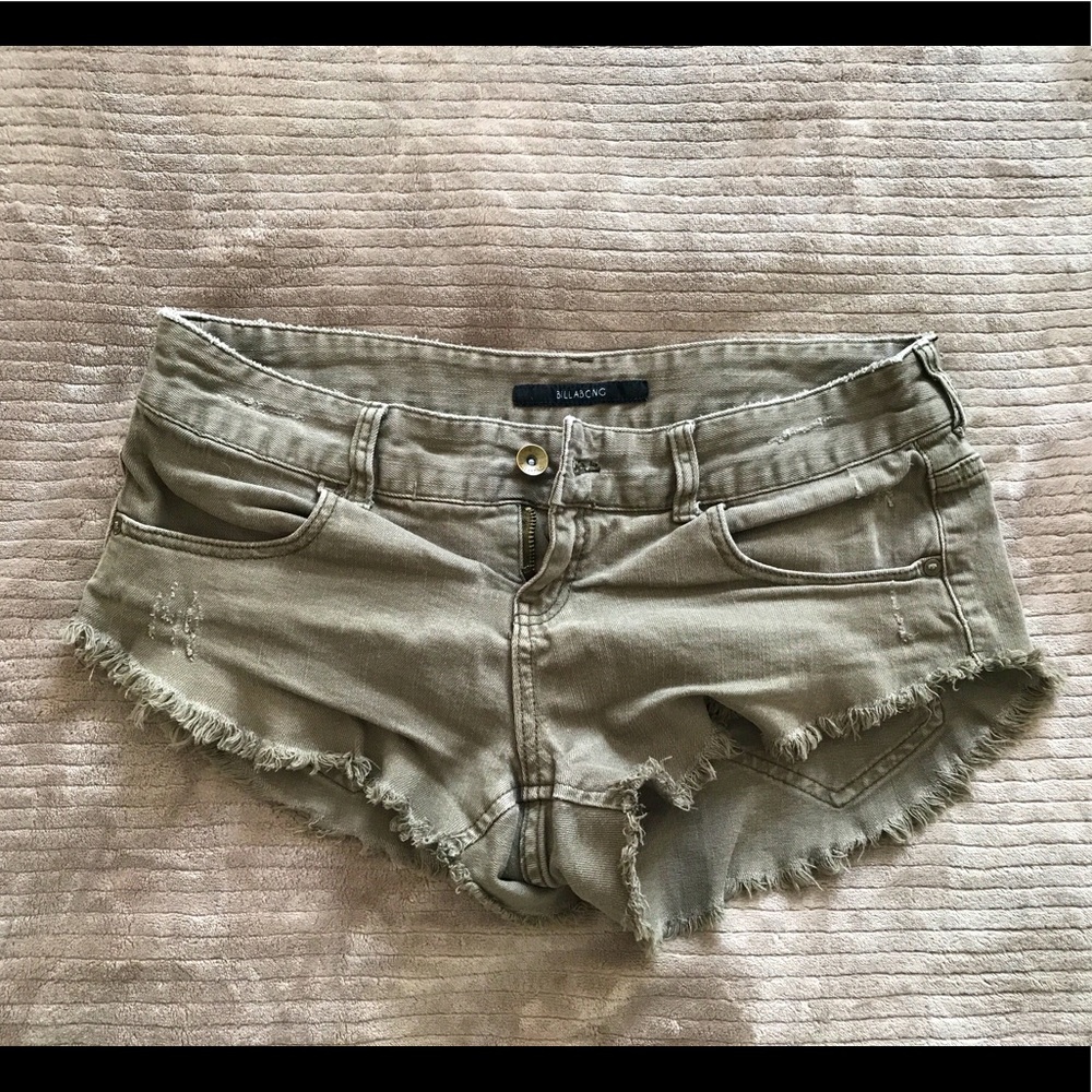 Billabong Olive Green Low Rise Distressed Shorts